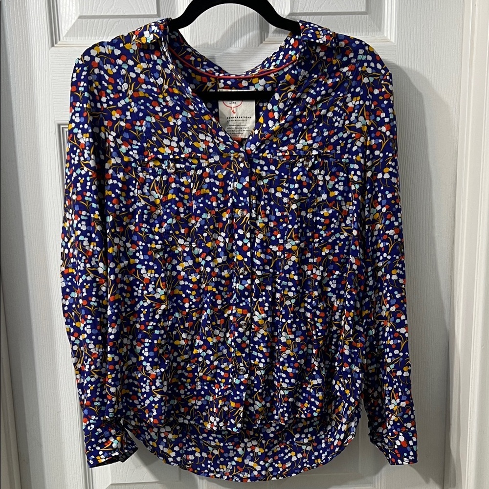 Anthropologie 9 of 52 Conversations Printed Blouse – Blue Multicolor – Size US 4